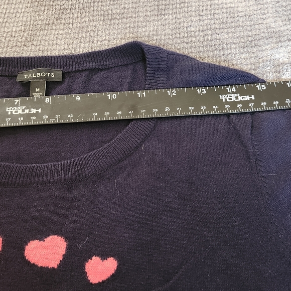 Talbots Light Weight Womens Sweater, Long Sleeve, Sz Med, Navy With Pink Hearts - Picture 4 of 7